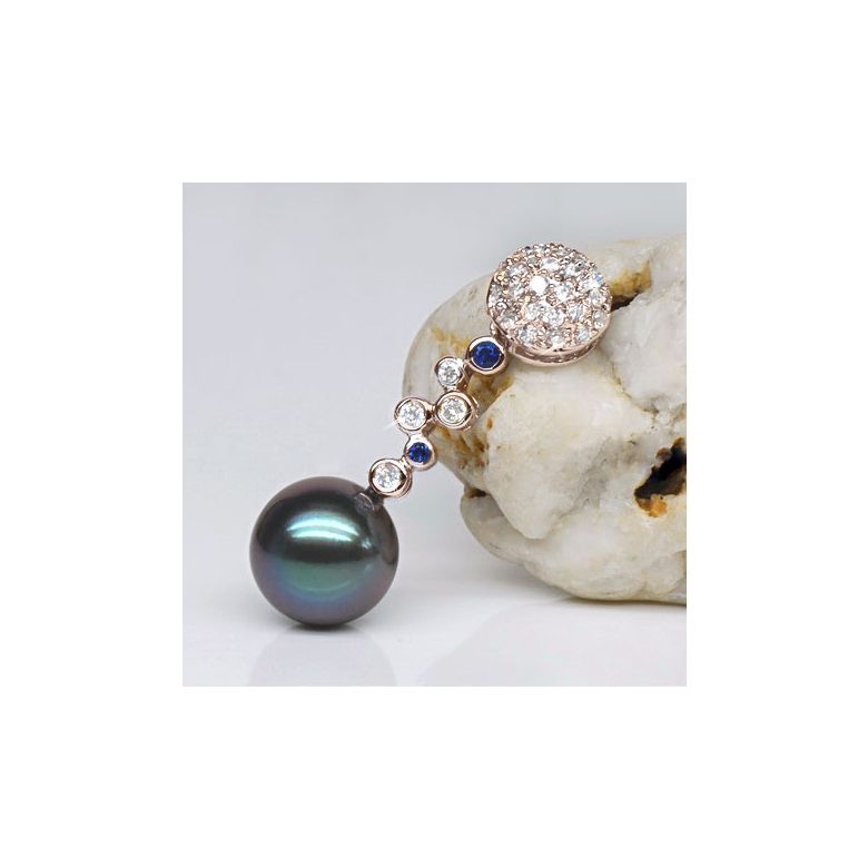 Ciondolo Parker - Oro Rosa 18kt, Zaffiri e Perla di Tahiti - 2