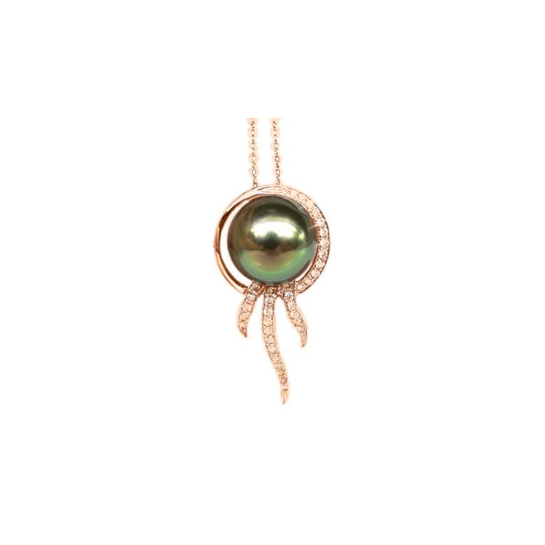 Ciondolo Mudge - Oro Rosa, Diamanti e Perla Tahiti - 1
