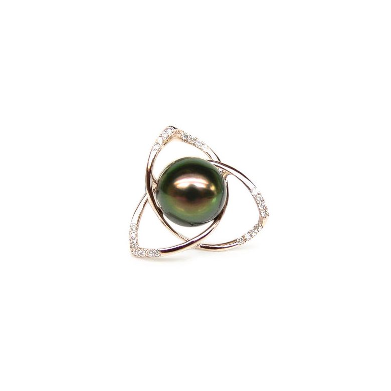 Ciondolo Fiore di Loto - Oro Rosa, Diamanti e Perla Tahiti - 1