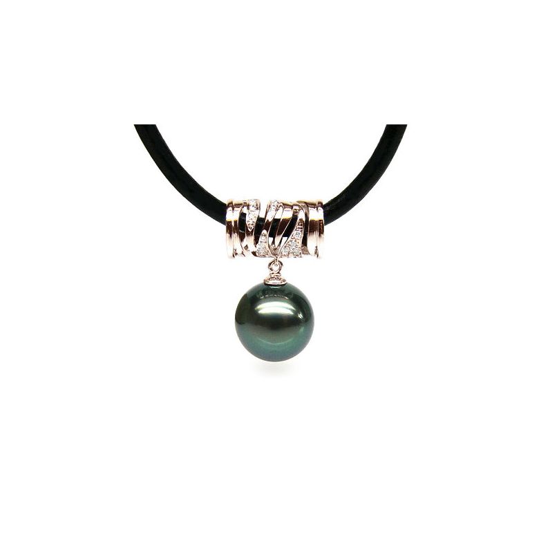 Ciondolo Oro Rosa, Perla Tahiti - Collana Cuoio Lasqueti - 1