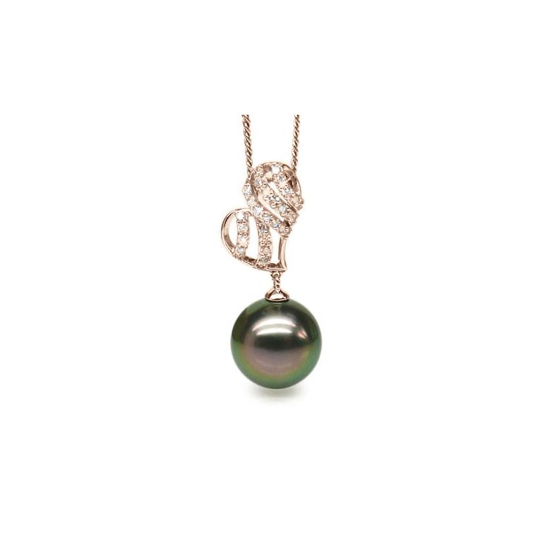 Ciondolo Cuore - Oro Rosa, Diamanti e Perla di Tahiti - 1