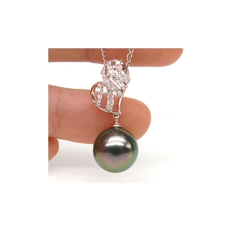 Ciondolo Cuore - Oro Rosa, Diamanti e Perla di Tahiti - 2