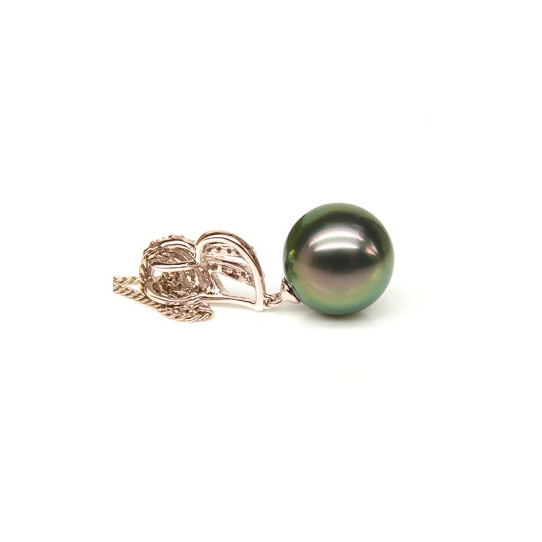 Ciondolo Cuore - Oro Rosa, Diamanti e Perla di Tahiti - 3