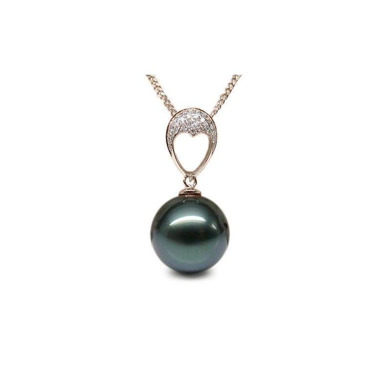 Ciondolo Coeur Bleu - Oro Rosa, Diamanti e Perla di Tahiti - 1