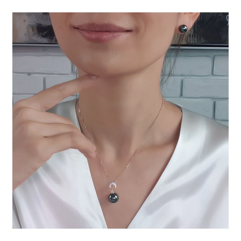 Ciondolo Coeur Bleu - Oro Rosa, Diamanti e Perla di Tahiti - 8