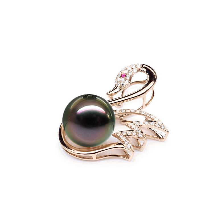 Ciondolo Black Swan - Oro Rosa, Diamanti e Perla di Tahiti - 2