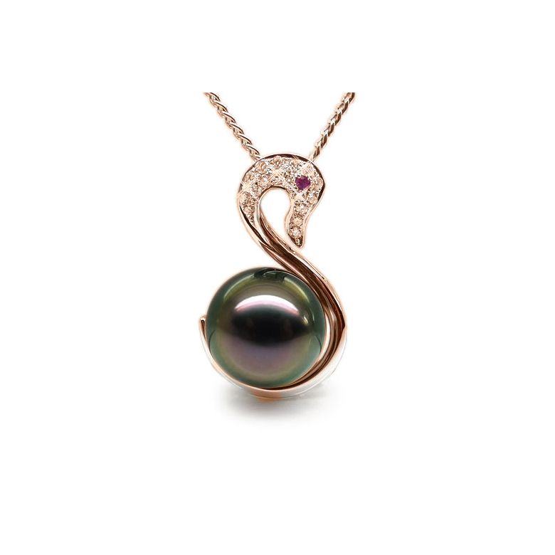  Ciondolo Black Swan - Oro Rosa, Zaffiro Rosa e Perla di Tahiti - 1