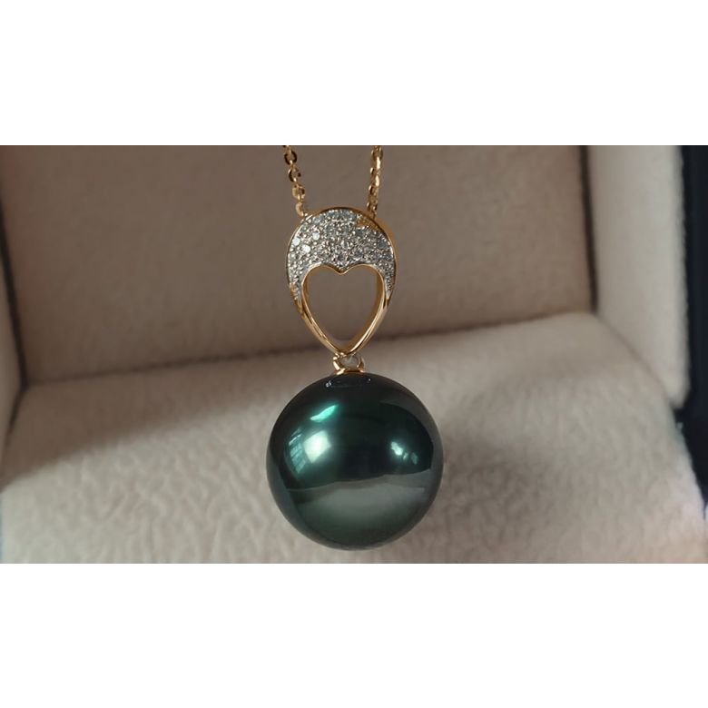 Ciondolo Coeur Bleu - Oro Giallo, Diamanti e Perla di Tahiti - 5