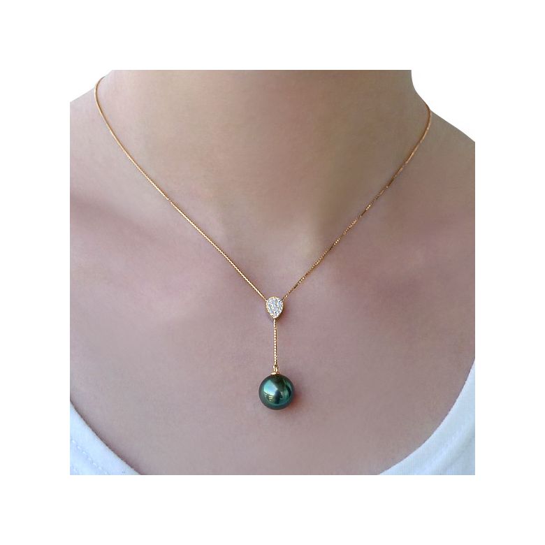 Ciondolo Blackadore - Oro Giallo, Diamanti e Perla Tahiti - 2
