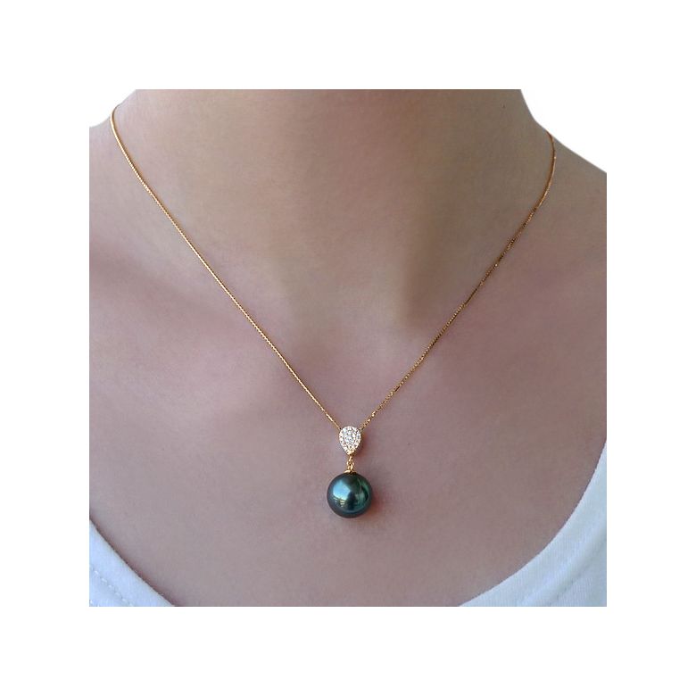 Ciondolo Blackadore - Oro Giallo, Diamanti e Perla Tahiti - 3