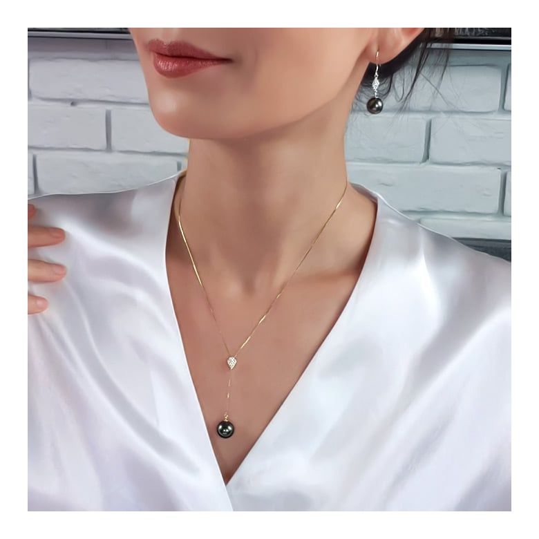 Ciondolo Blackadore - Oro Giallo, Diamanti e Perla Tahiti - 7