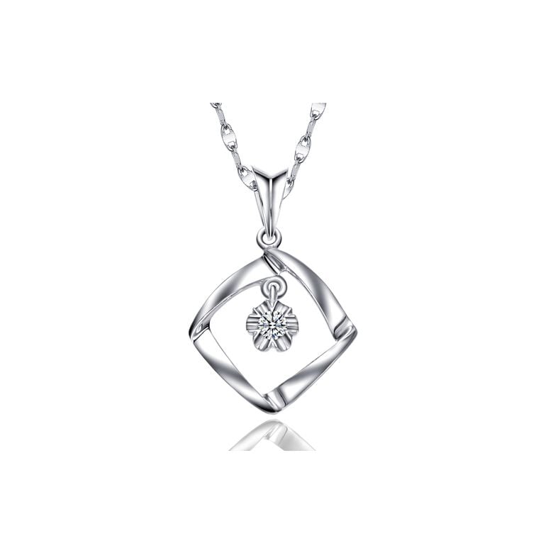 Ciondolo diamante oro bianco carrelet incurvé - Diamante solitario - 1