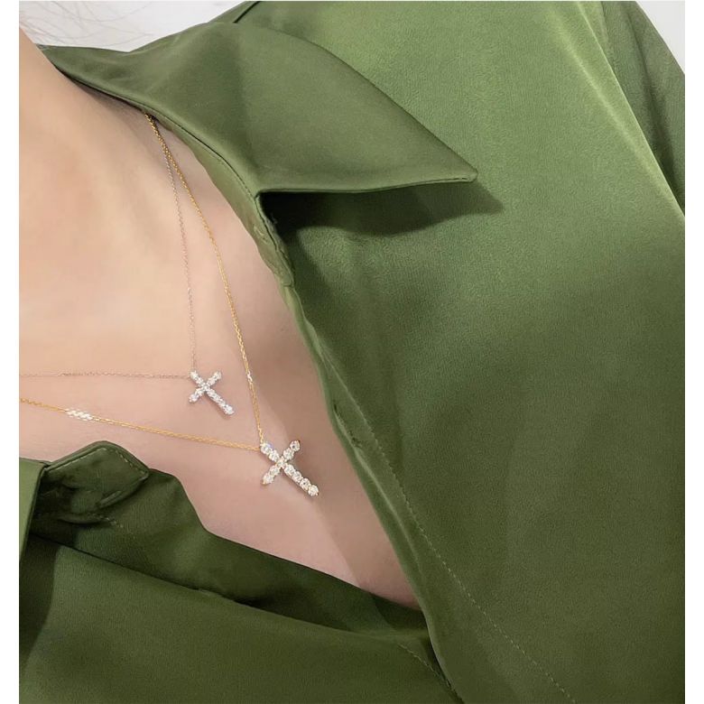 Ciondolo religioso a forma di croce Oro bianco - 7
