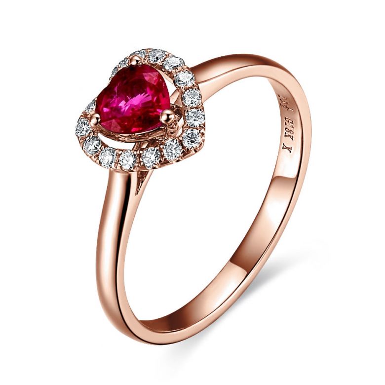Anello Di Fidanzamento Gisel - Oro Rosa, Diamanti & Rubino Birmano - 1