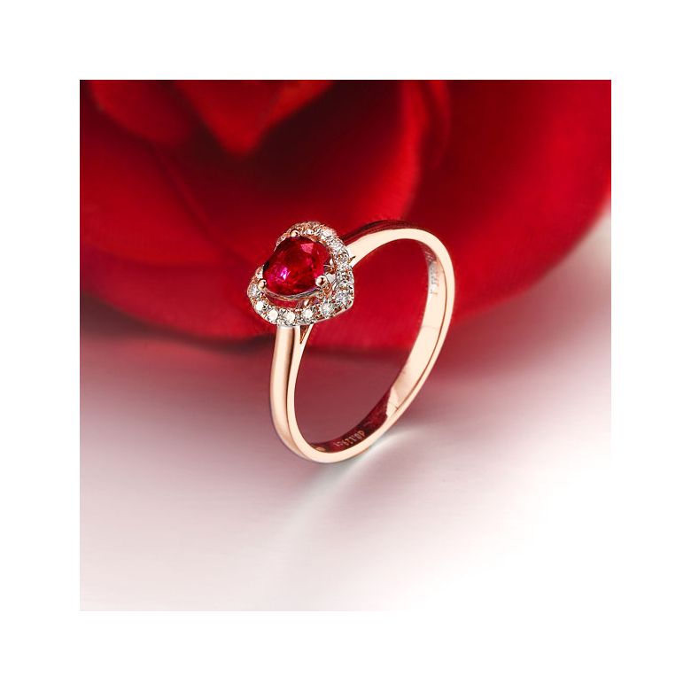 Anello Di Fidanzamento Gisel - Oro Rosa, Diamanti & Rubino Birmano - 4