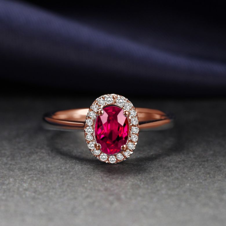 Anello Di Fidanzamento Contrasto - Oro Rosa, Diamanti & Rubino Birmano - 3