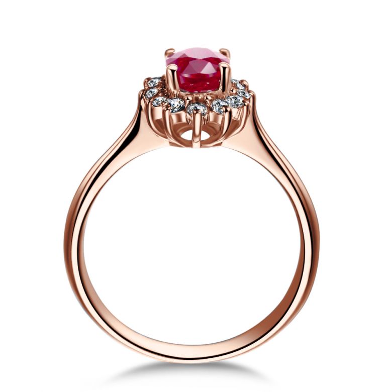 Anello Di Fidanzamento Contrasto - Oro Rosa, Diamanti & Rubino Birmano - 5