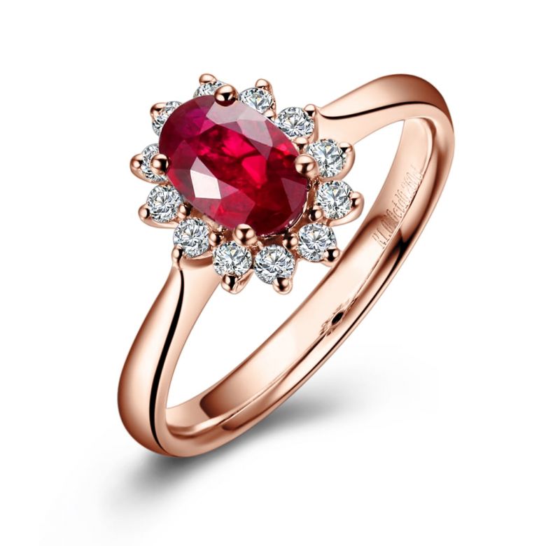 Anello Di Fidanzamento Flora - Oro Rosa, Diamanti & Rubino Birmano - 1