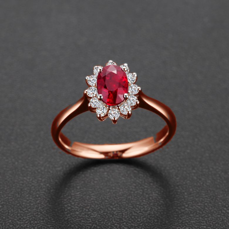 Anello Di Fidanzamento Flora - Oro Rosa, Diamanti & Rubino Birmano - 5