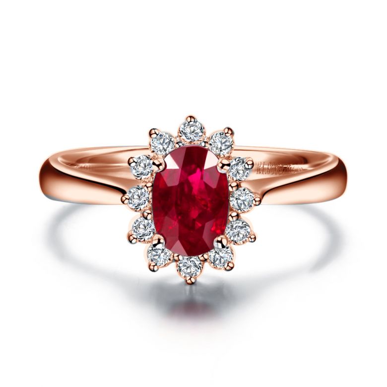 Anello Di Fidanzamento Flora - Oro Rosa, Diamanti & Rubino Birmano - 4