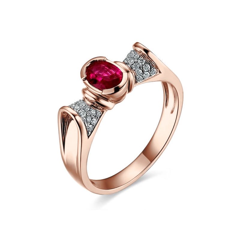 Anello Carattere - Oro Rosa, Rubino Ovale & Diamanti - 1