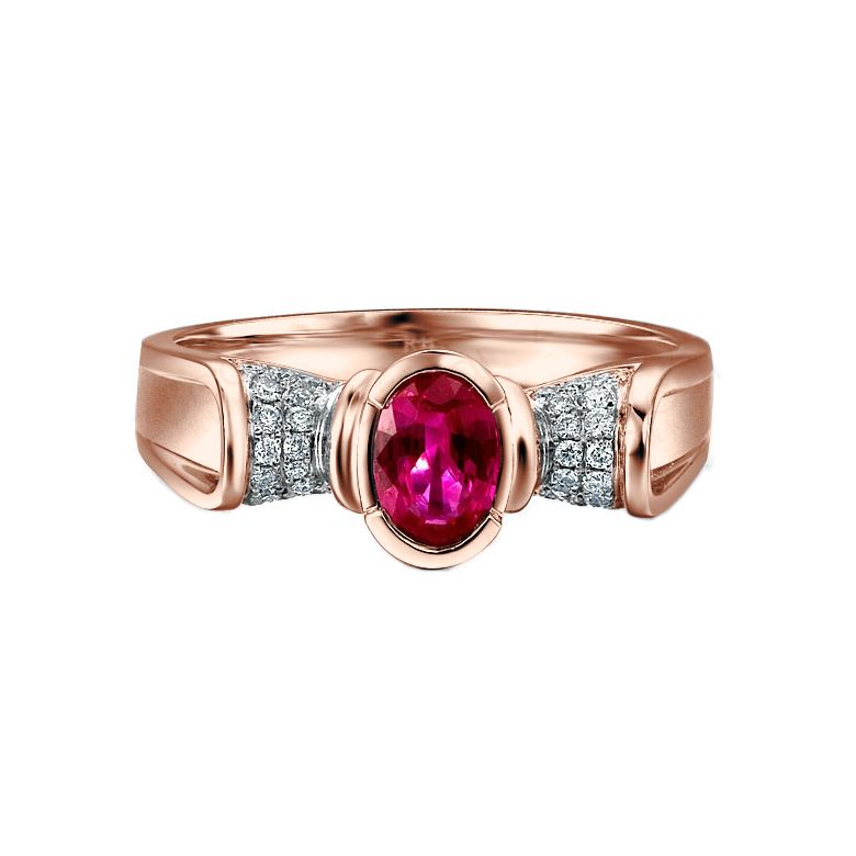 Anello Carattere - Oro Rosa, Rubino Ovale & Diamanti - 2
