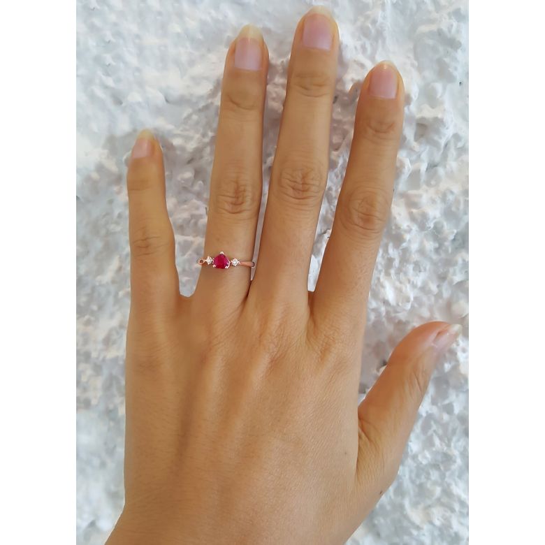 Anello Di Fidanzamento Cuore d'Amore - Oro Rosa, Diamanti & Rubino - 4