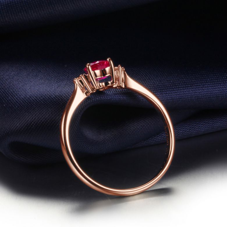 Anello Di Fidanzamento Cuore d'Amore - Oro Rosa, Diamanti & Rubino - 5