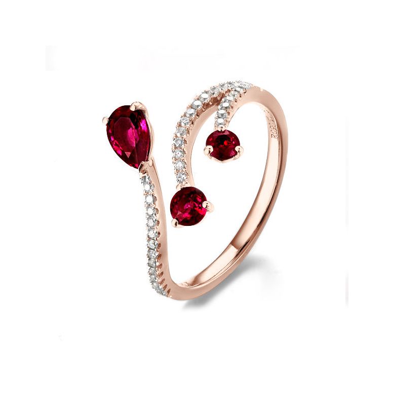 Anello gocce di rubini - Diamanti, oro rosa - 1