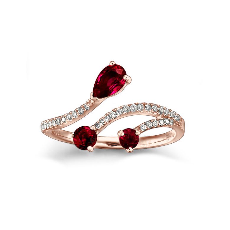 Anello gocce di rubini - Diamanti, oro rosa - 2