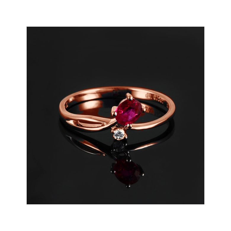Anello Di Fidanzamento Rose Rouge - Oro Rosa, Diamante & Rubino Ovale - 3