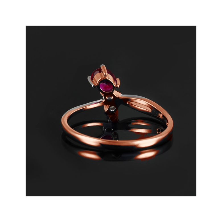 Anello Di Fidanzamento Rose Rouge - Oro Rosa, Diamante & Rubino Ovale - 4