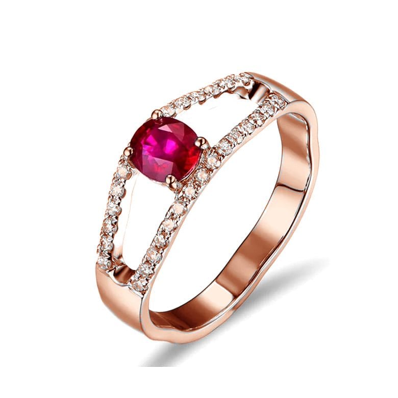 Anello Fioretto - Oro Rosa, Rubino Ovale & Diamanti - 1