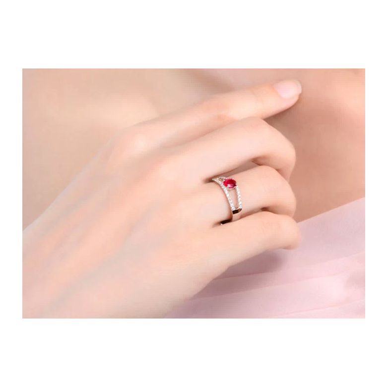 Anello Fioretto - Oro Rosa, Rubino Ovale & Diamanti - 2