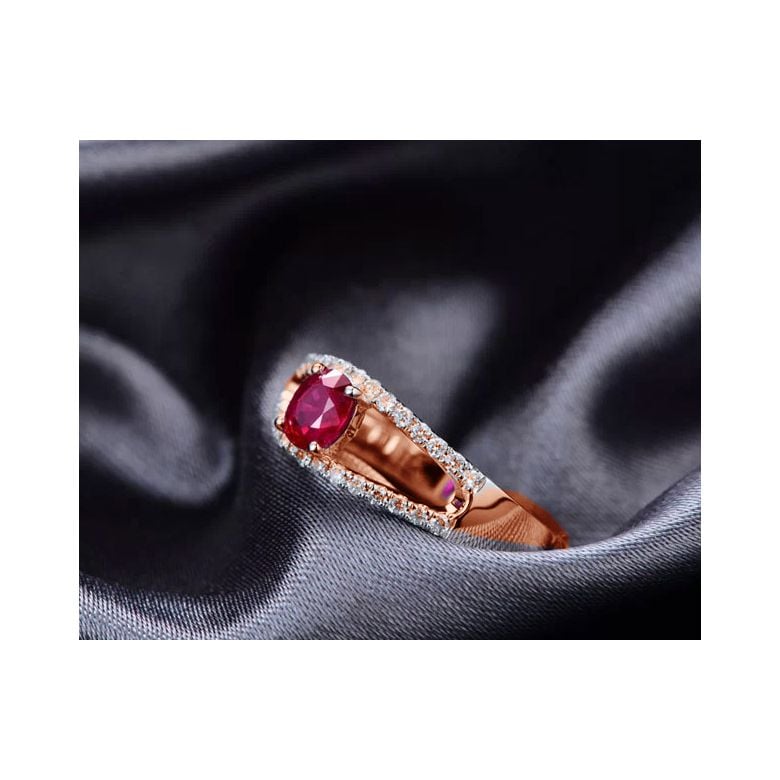 Anello Fioretto - Oro Rosa, Rubino Ovale & Diamanti - 4