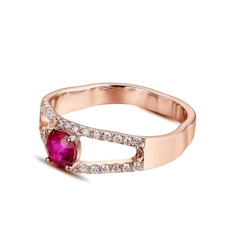 Anello Fioretto - Oro Rosa, Rubino Ovale & Diamanti - 3