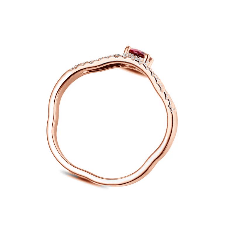 Anello Fioretto - Oro Rosa, Rubino Ovale & Diamanti - 5