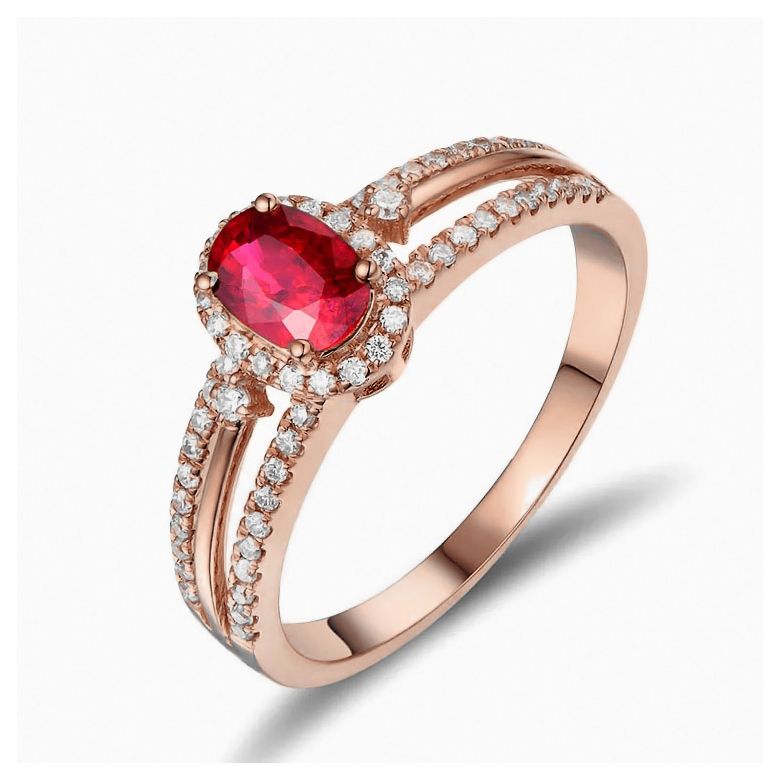Anello di Fidanzamento Nesys - Oro Rosa, Rubino Ovale & Diamanti - 1