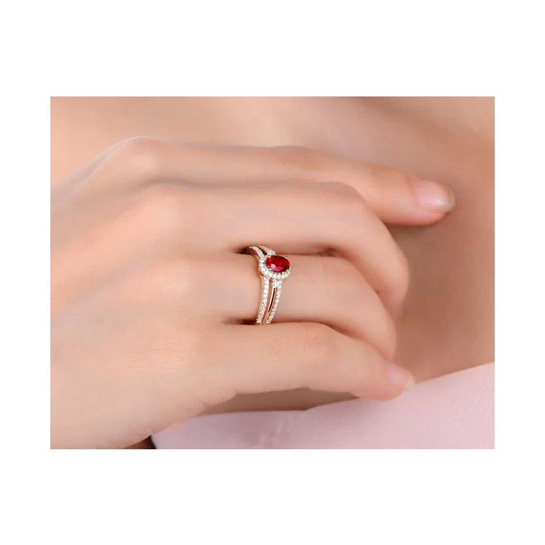 Anello di Fidanzamento Nesys - Oro Rosa, Rubino Ovale & Diamanti - 2