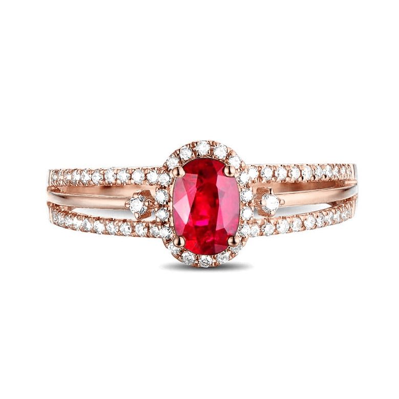 Anello di Fidanzamento Nesys - Oro Rosa, Rubino Ovale & Diamanti - 3