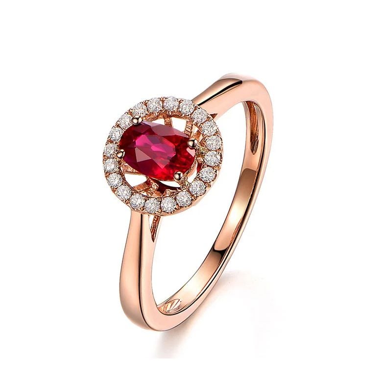 Anello Di Fidanzamento Portami Via - Oro Rosa, Diamanti & Rubino Birmano - 1
