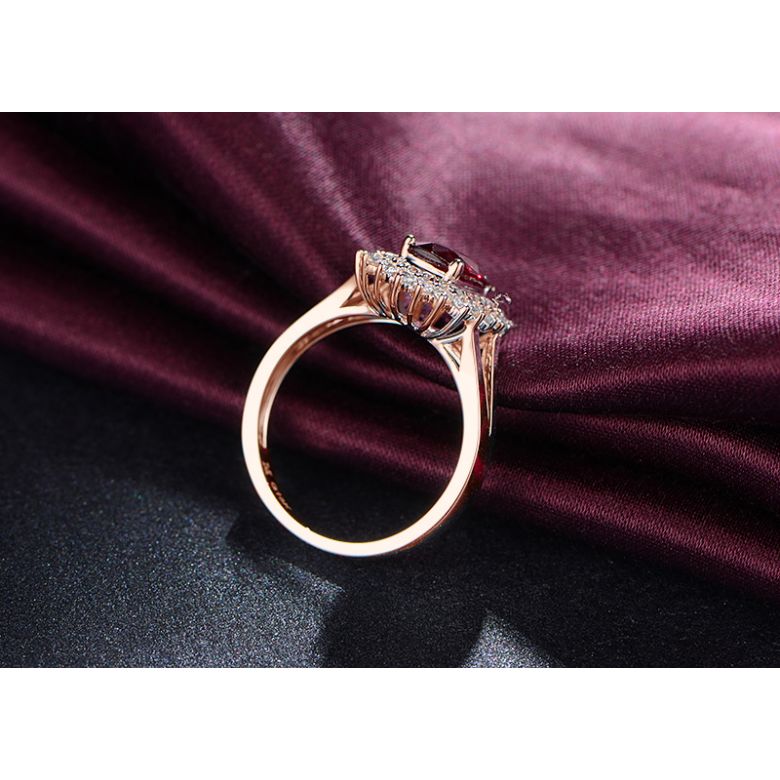 Anello Scintillante - Oro Rosa, Rubino Cuscino & Diamanti - 2