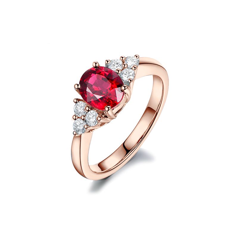 Anello da Donna Douce France - Oro Rosa, Diamanti & Rubino Ovale - 1
