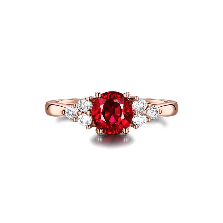 Anello da Donna Douce France - Oro Rosa, Diamanti & Rubino Ovale - 4