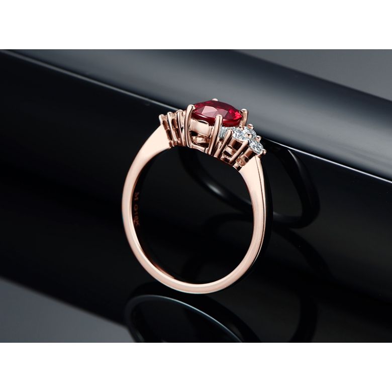Anello da Donna Douce France - Oro Rosa, Diamanti & Rubino Ovale - 3