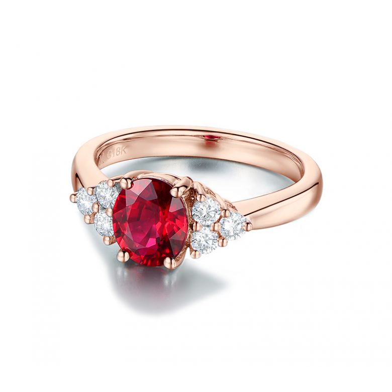 Anello da Donna Douce France - Oro Rosa, Diamanti & Rubino Ovale - 5