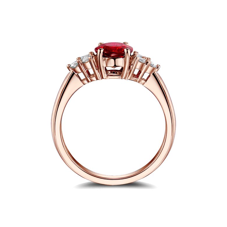 Anello da Donna Douce France - Oro Rosa, Diamanti & Rubino Ovale - 7