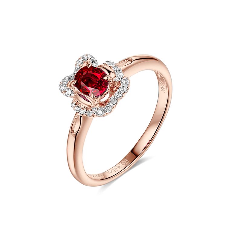 Anello di Fidanzamento Flamenca - Oro Rosa, Rubino & Diamanti - 1