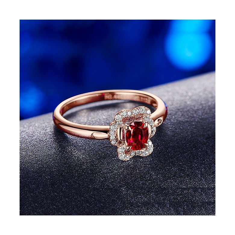 Anello di Fidanzamento Flamenca - Oro Rosa, Rubino & Diamanti - 3
