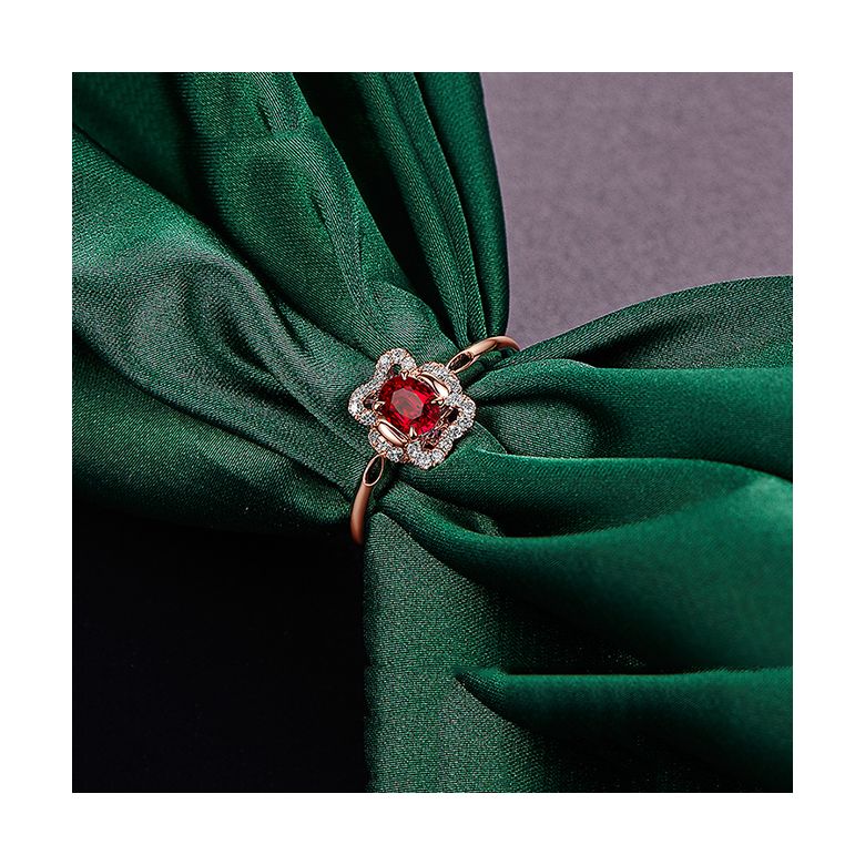Anello di Fidanzamento Flamenca - Oro Rosa, Rubino & Diamanti - 4